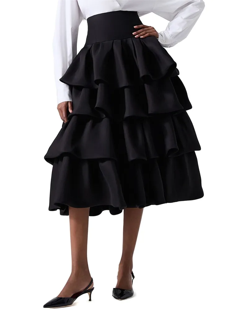Carolina Herrera New York Tiered Ruffle Silk Midi Skirt Black
