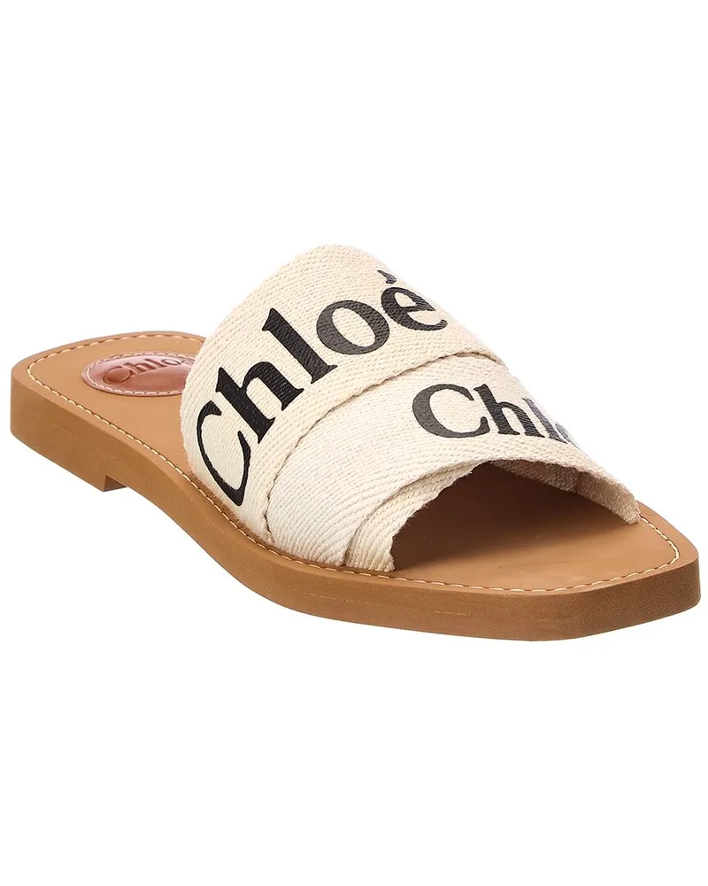 Chloé Woody Logo Linen Slide White