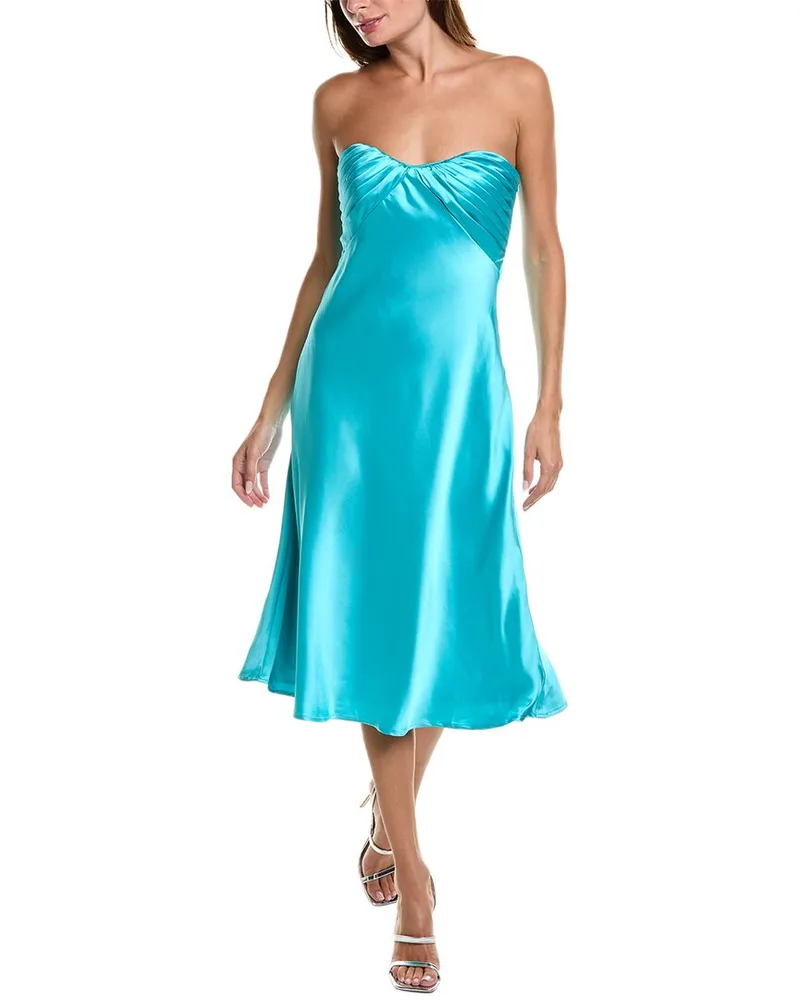 Monique Lhuillier Imara Satin Midi Dress Blue