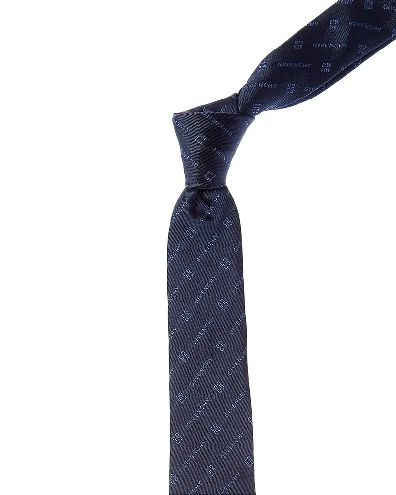 Givenchy Diagonal Logo Silk Tie Blue