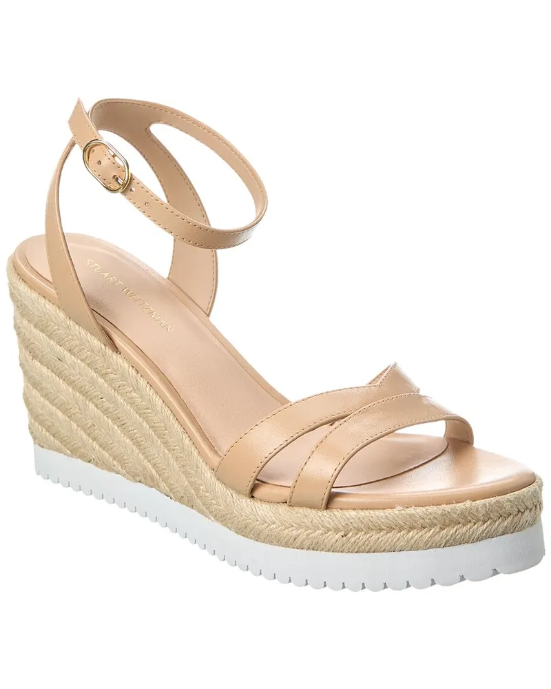 Stuart Weitzman Catlina Leather Espadrille Wedge Beige
