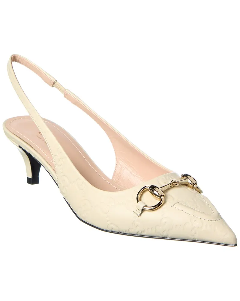 Gucci Horsebit Leather Slingback Pump White