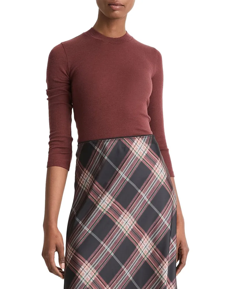 Vince 3/4-Sleeve High Neck Wool Top