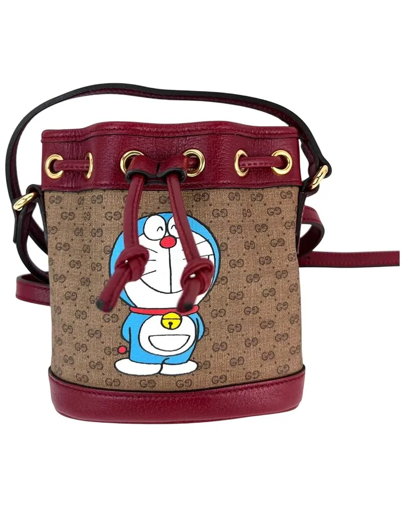 Gucci Brown Canvas X Doraemon GG Supreme Mini Bucket Bag (Authentic Pre-Loved Nocolor