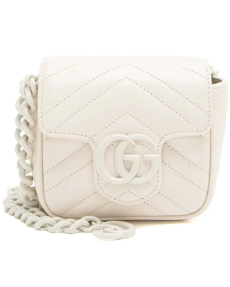Gucci White Matelasse Leather GG Marmont Monochrome Square Chain Belt Bag (Authentic Pre-Loved Nocolor
