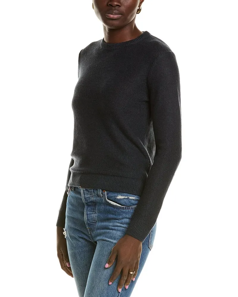 Theory Elbow Patch Linen-Blend Sweater Blue