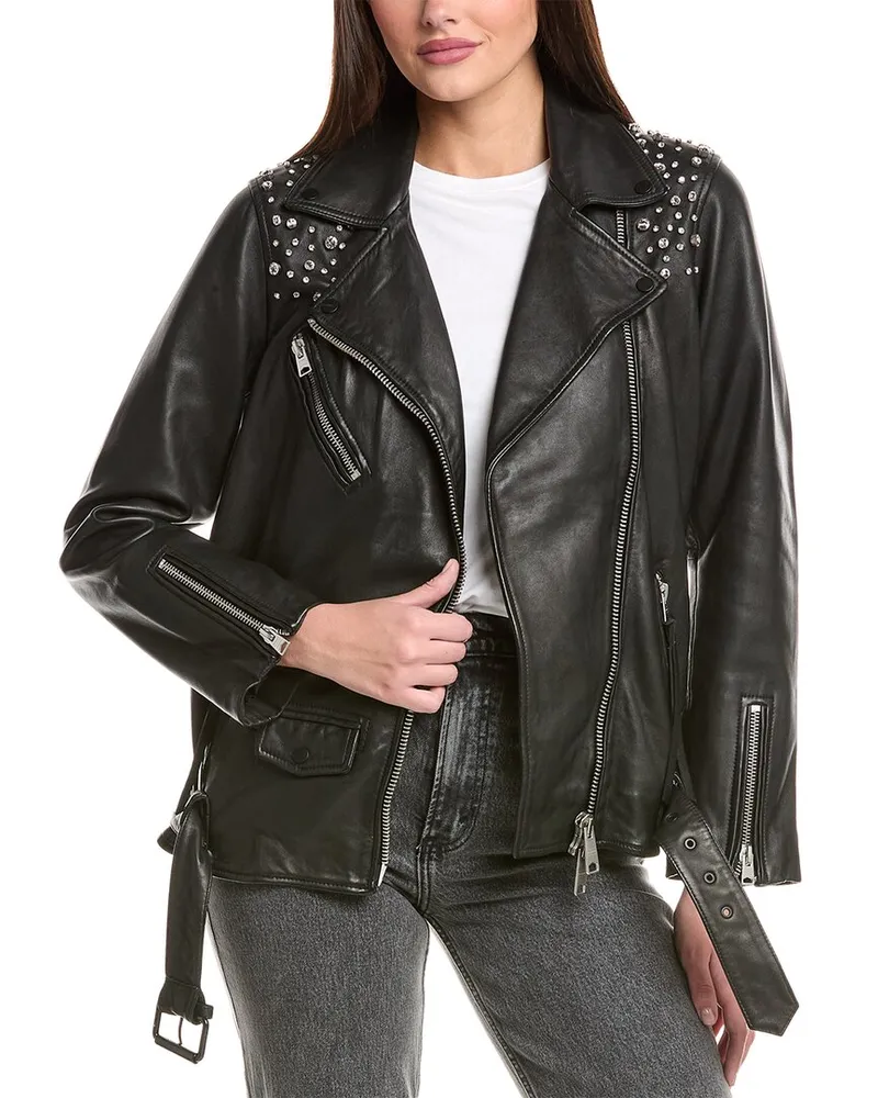 AllSaints Billie Leather Embellished Biker Jacket Black