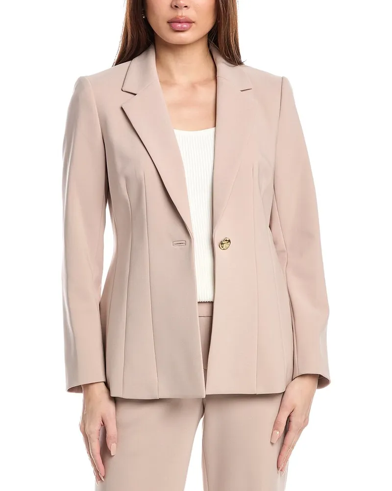 Anne Klein One-Button Notch Collar Jacket Beige