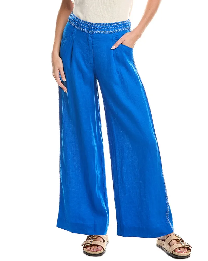 Johnny Was Wide Leg Pleated Linen Pant Blue