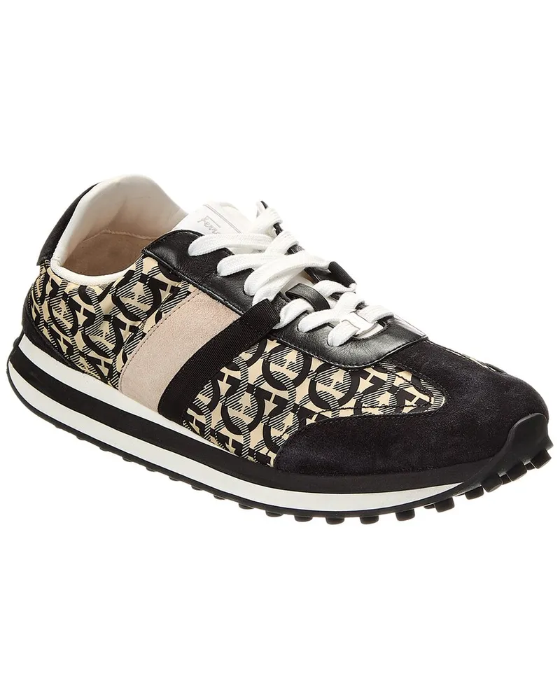 Ferragamo Lulio Tes Dolmias Suede-Trim Sneaker Black
