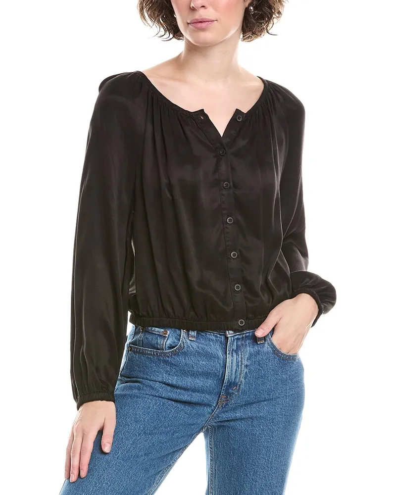 Bella Dahl Shirred Button Blouse Black