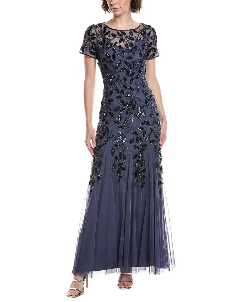 Adrianna Papell Bead & Sequin Maxi Dress Blue