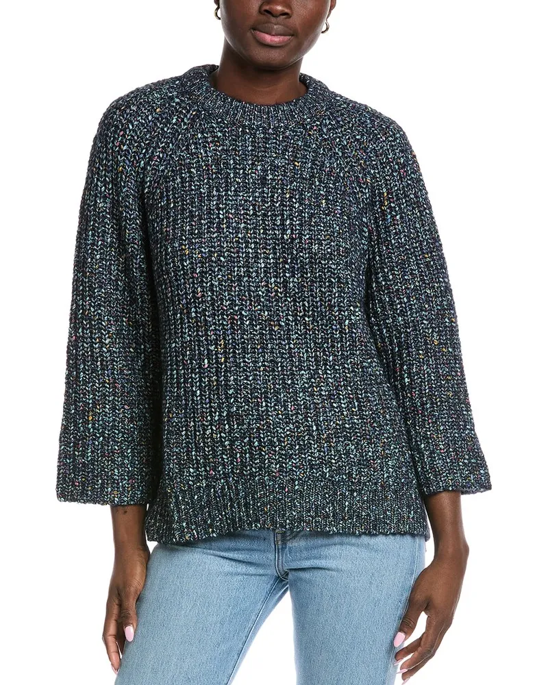 Autumn Cashmere Shaker 3/4-Sleeve Alpaca-Blend Sweater Blue