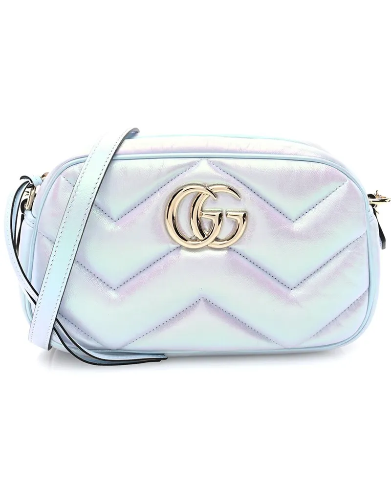 Gucci Snow Light Blue Matelasse Leather Iridescent Chevron Marmont Chain  Shoulder Bag (Authentic Pre-Loved Nocolor