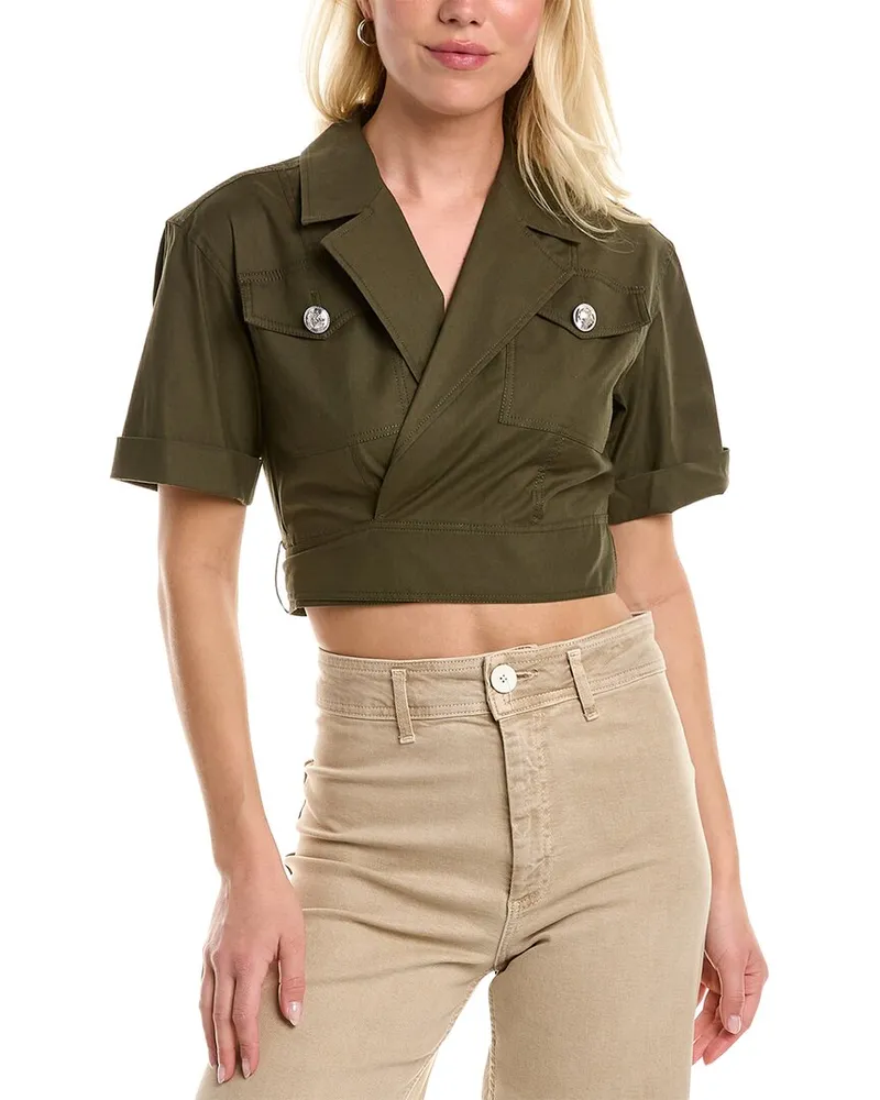 Derek Lam Ragean Linen-Blend Wrap Top Green