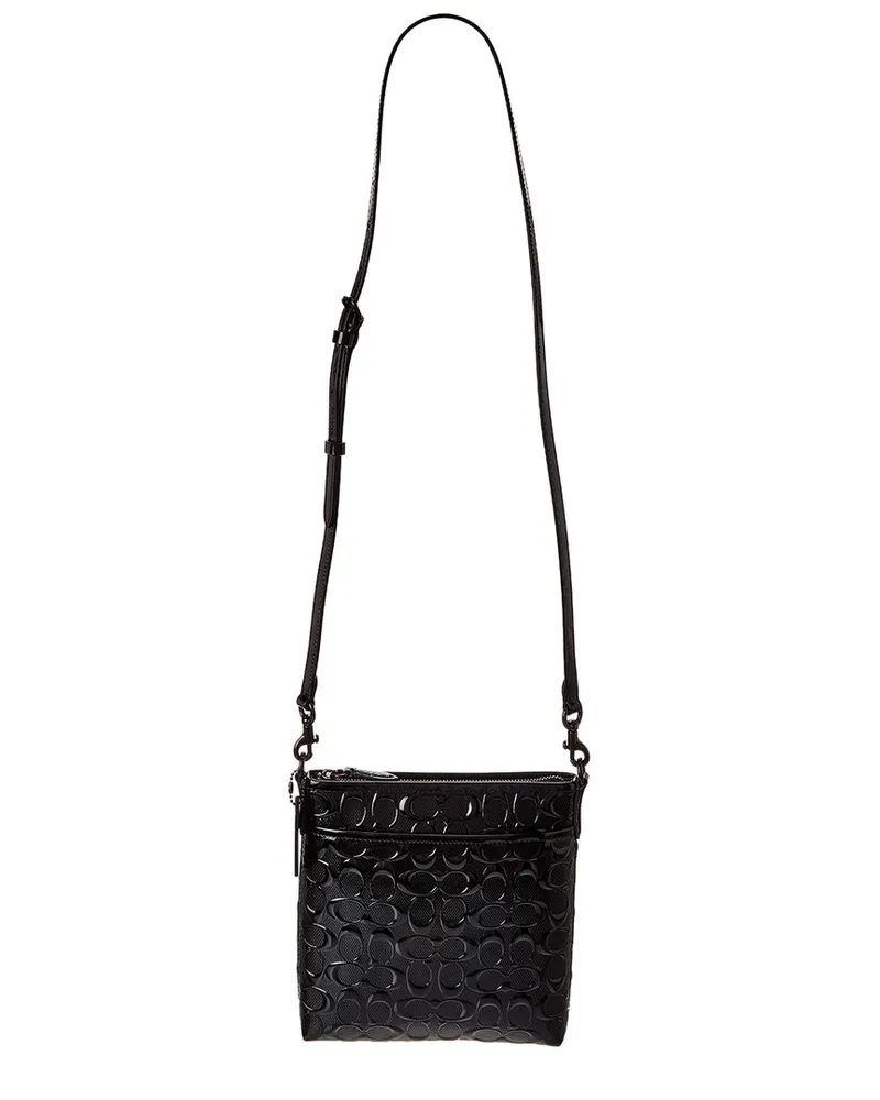 Coach Kitt Patent Signature Leather Messenger Bag Black