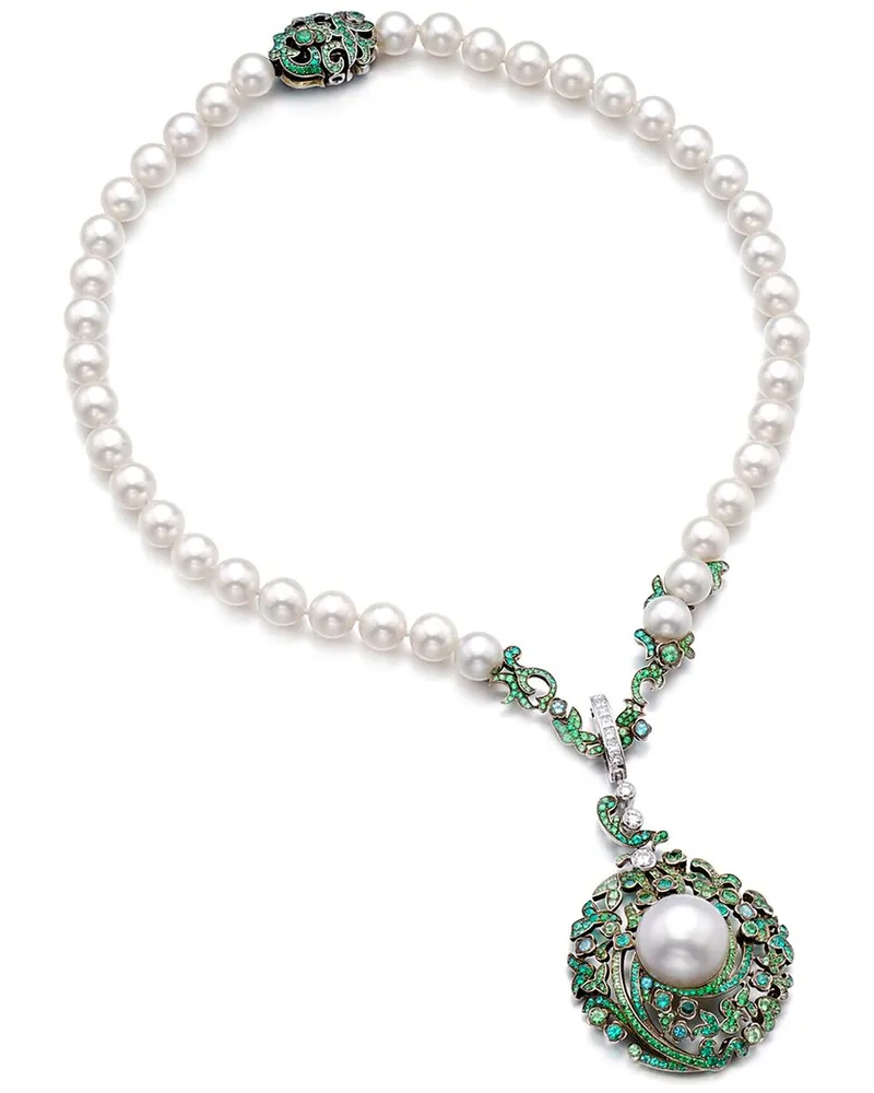 Chanel 18K 4.60 ct. tw. Diamond & Emerald & Paraiba Tourmalines Pearl Paraiba Necklace (Authentic Pre-Loved Nocolor
