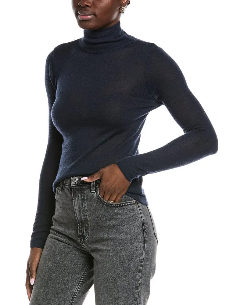 Autumn Cashmere Second Skin Sheer Mock Cashmere Sweater Blue