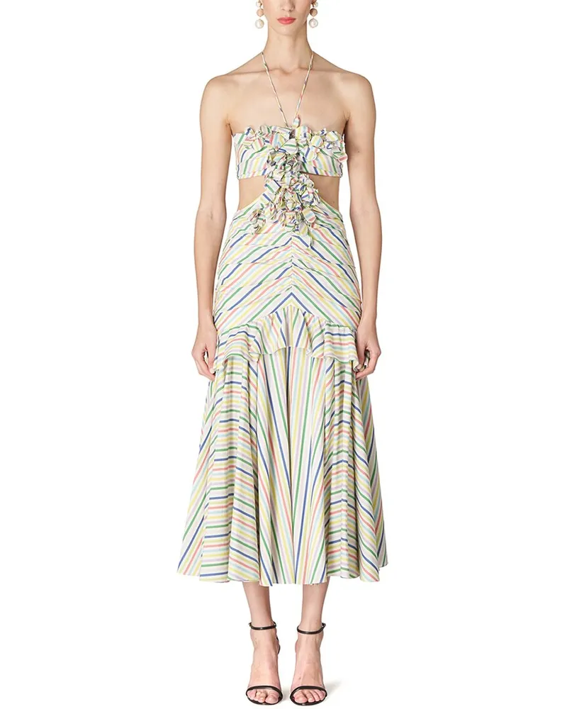 Carolina Herrera New York Halter Bandeau Ruffled Edge Midi Dress Nocolor