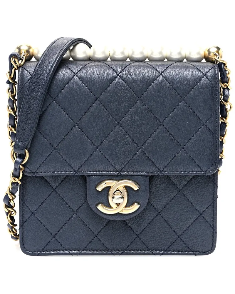 Chanel Navy Iridescent Lambskin Leather Iridescent Quilted Chic Pearls Flap  (Authentic Pre-Loved Nocolor