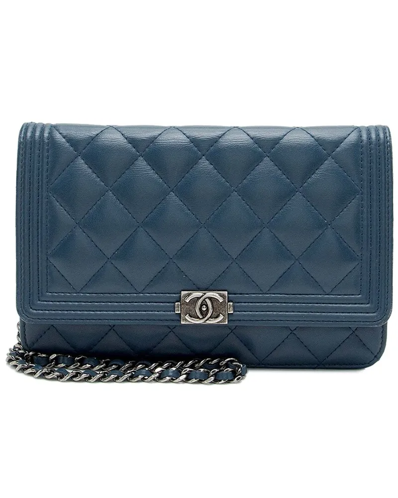 Chanel Blue Lambskin Boy Wallet on Chain (Authentic Pre-Loved Nocolor