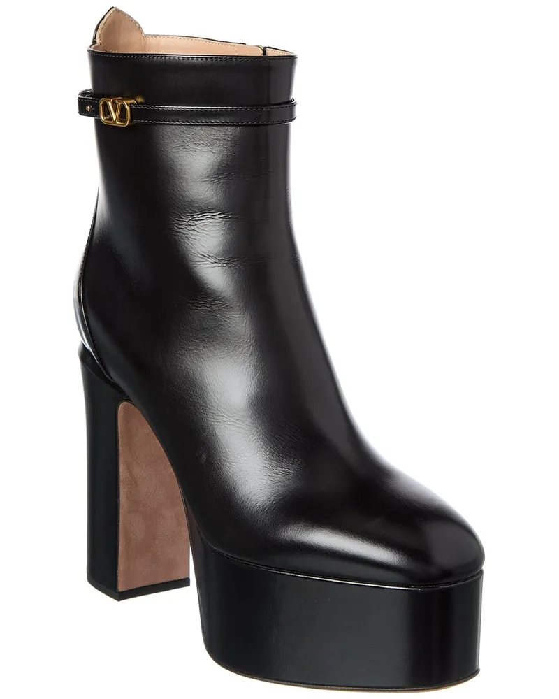Valentino Garavani Tan-Go 155 Leather Platform Bootie Black