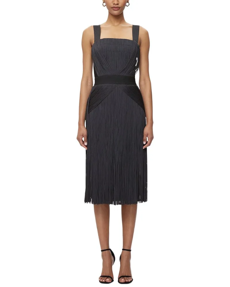 Hervé Léger Strapless Draped Fringe Midi Dress Nocolor
