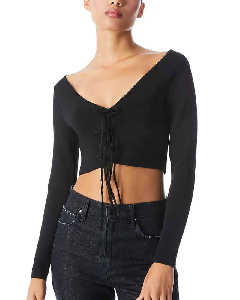 Alice + Olivia Sharee 2-Way Cropped Pullover Black
