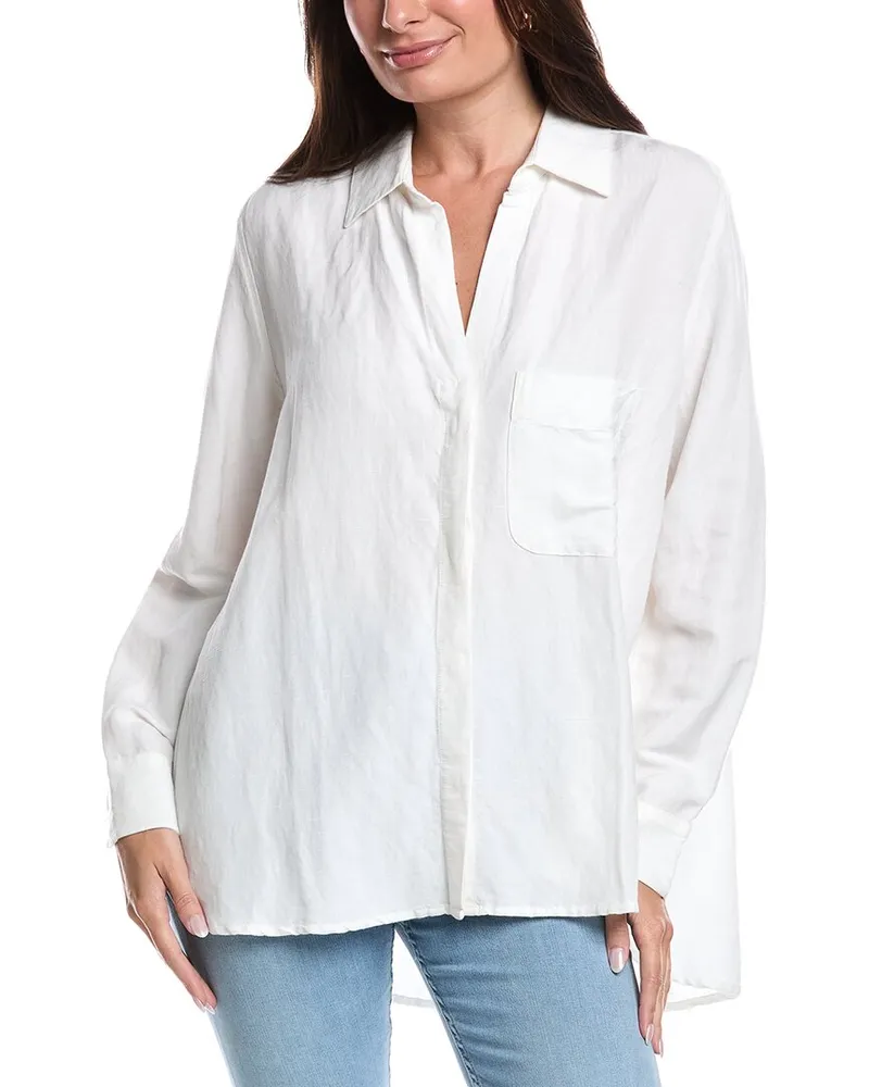 French Connection Birdie Linen-Blend Boyfriend Shirt White