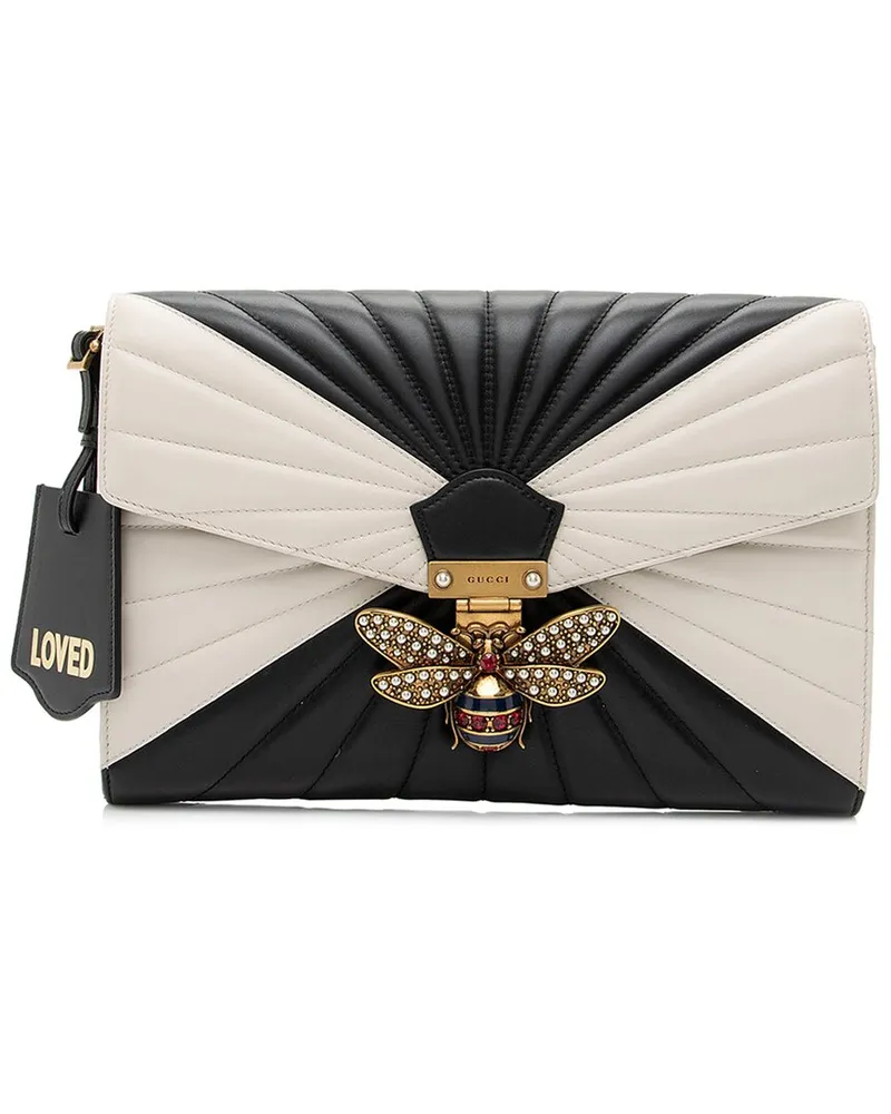 Gucci Black, White Crystal, Faux Pearl & Leather Queen Margaret Bee Clutch  (Authentic Pre-Loved Nocolor