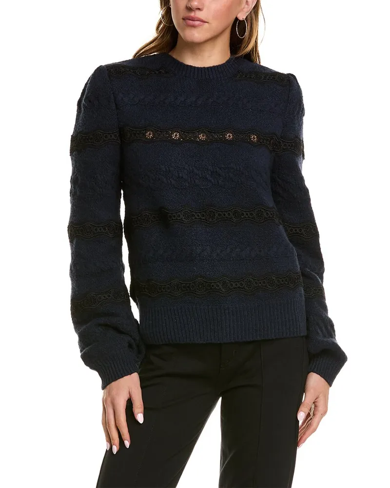 Sam Edelman Jette Cable Lace Sweater Blue