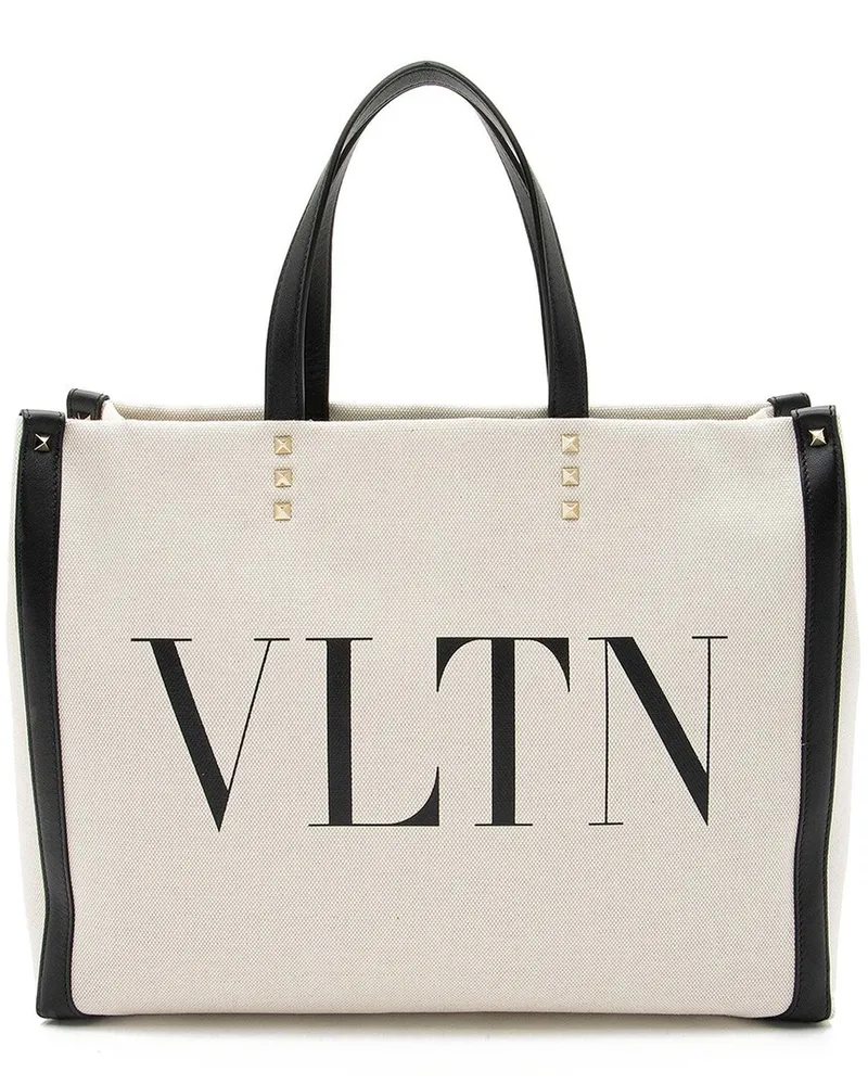 Valentino Garavani Black Canvas Rockstud VLTN Grande Plage Small Tote (Authentic Pre-Loved Nocolor