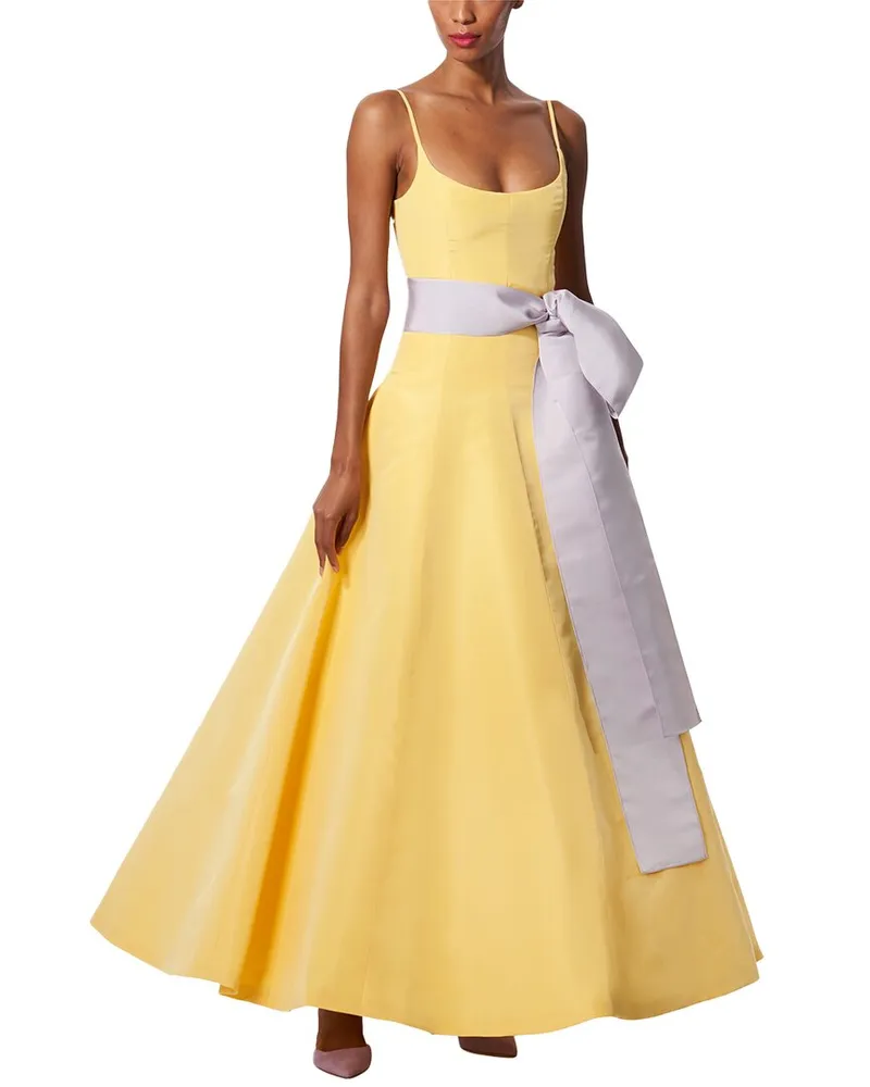 Carolina Herrera New York Spaghetti Strap Scoop Neck Silk Full Dress Yellow