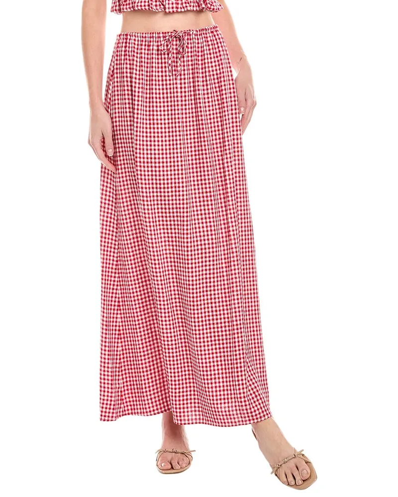 WeWoreWhat Linen-Blend Midi Skirt Red
