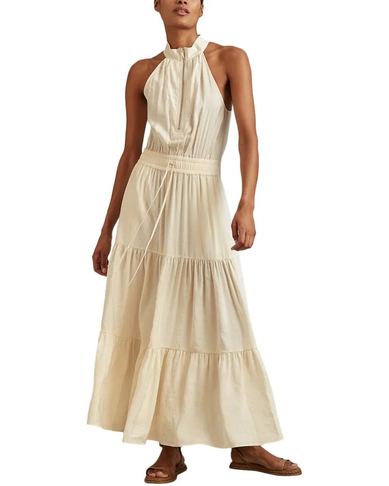 Reiss Taylor Halter Zip Front Midi Dress Beige