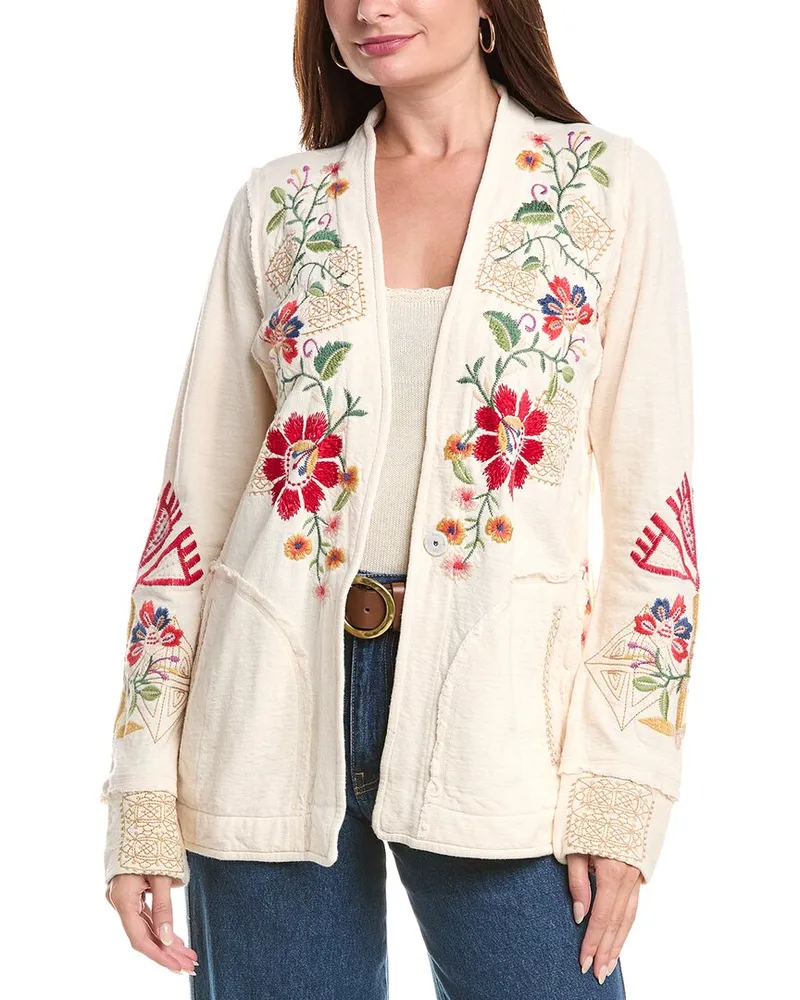 Johnny Was Biya Short Cardigan Beige