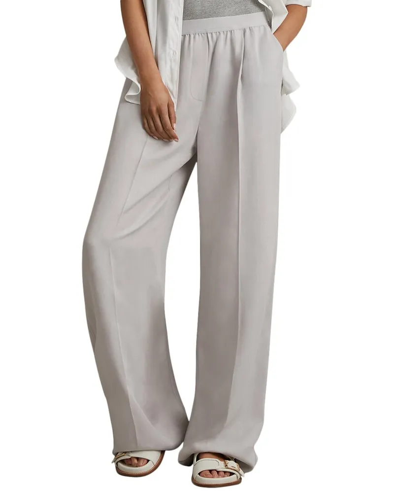 Reiss Vera Waistband Linen-Blend Wide Leg Trouser Blue