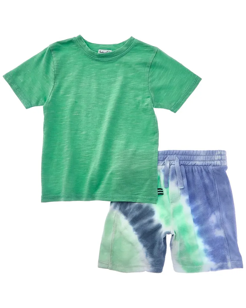 Splendid 2pc Coast Tie-Dye T-Shirt & Short Set Green
