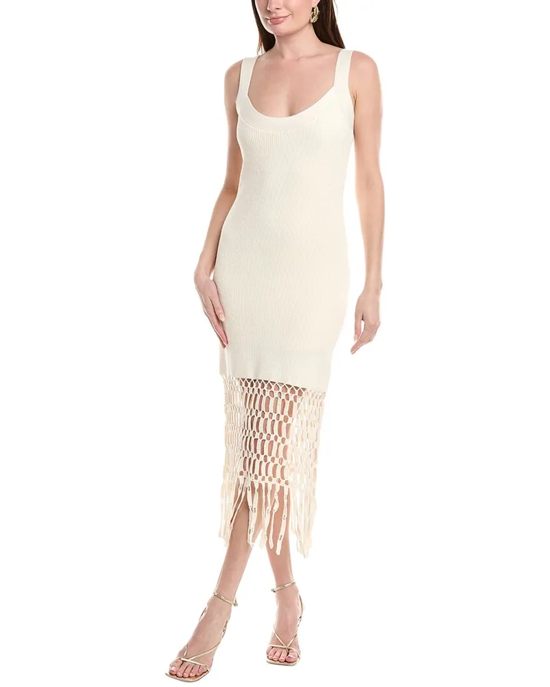 AMUR Archie Crochet Fringe Midi Dress White