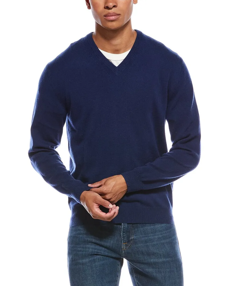 N.Peal Burlington Cashmere V-Neck Sweater Blue
