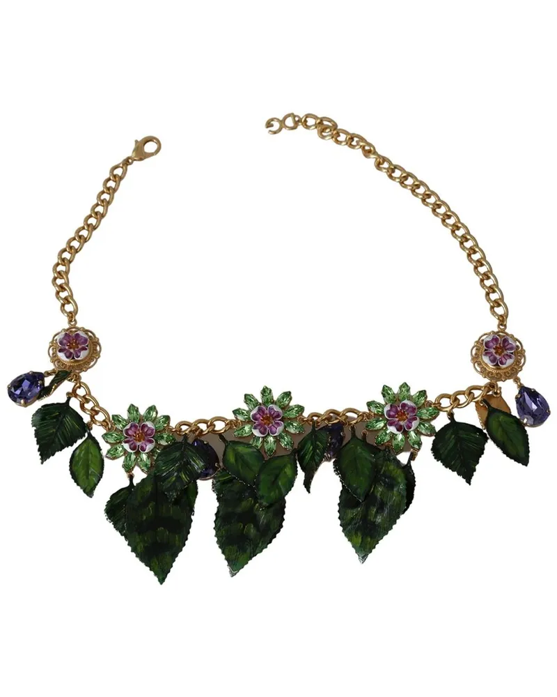 Dolce & Gabbana Leaves Crystal Flower Pendant Necklace Nocolor