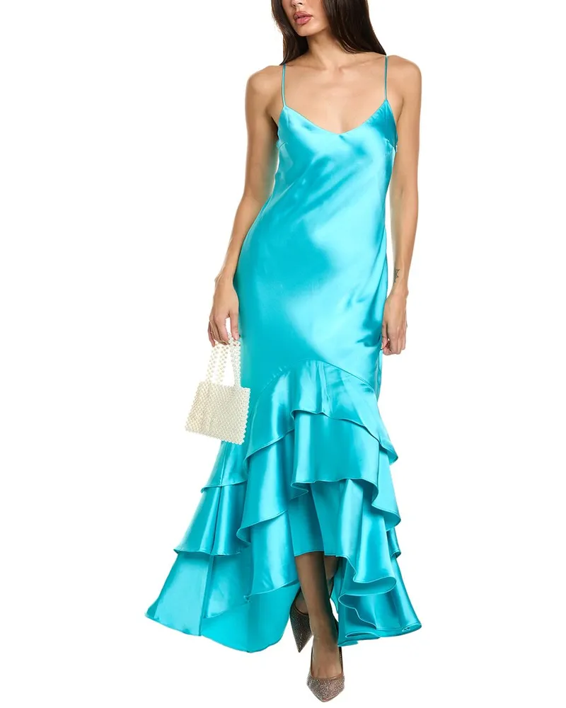 Monique Lhuillier Lenora Satin Midi Dress Blue