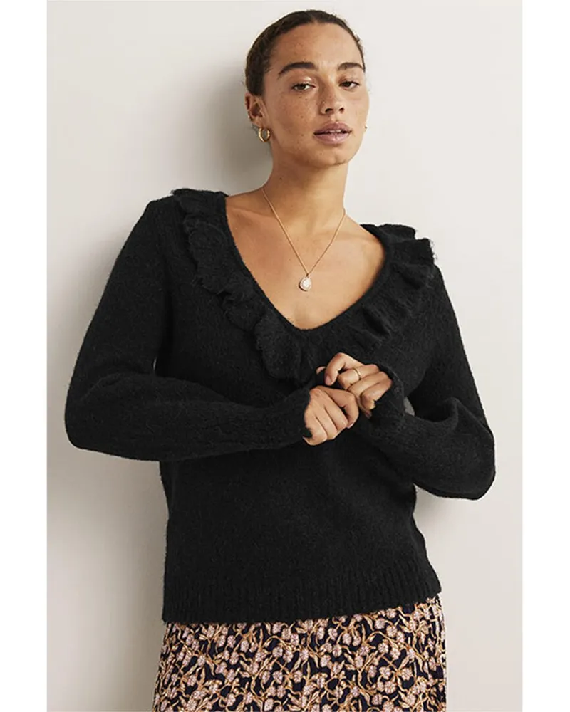 Boden Fluffy Frill Wool & Alpaca-Blend Jumper Nocolor