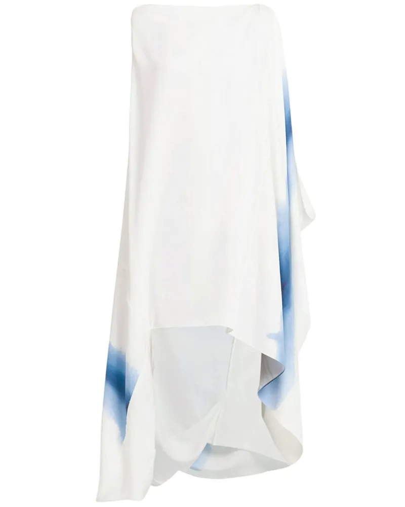 Ferragamo Degrade-Print Draped High-Low Dress Blue