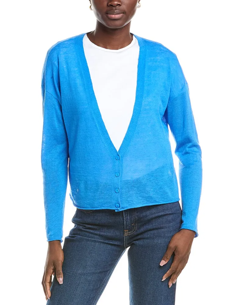 Eileen Fisher V Neck Linen-Blend Cardigan Blue