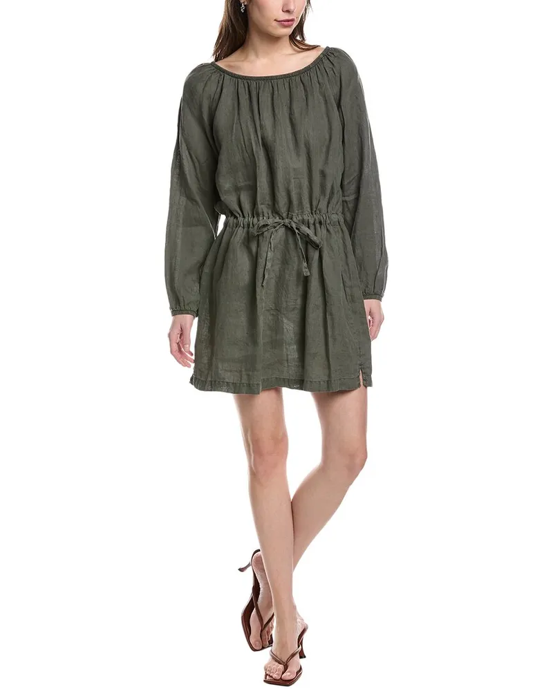 James Perse Gathered Linen Mini Dress Green
