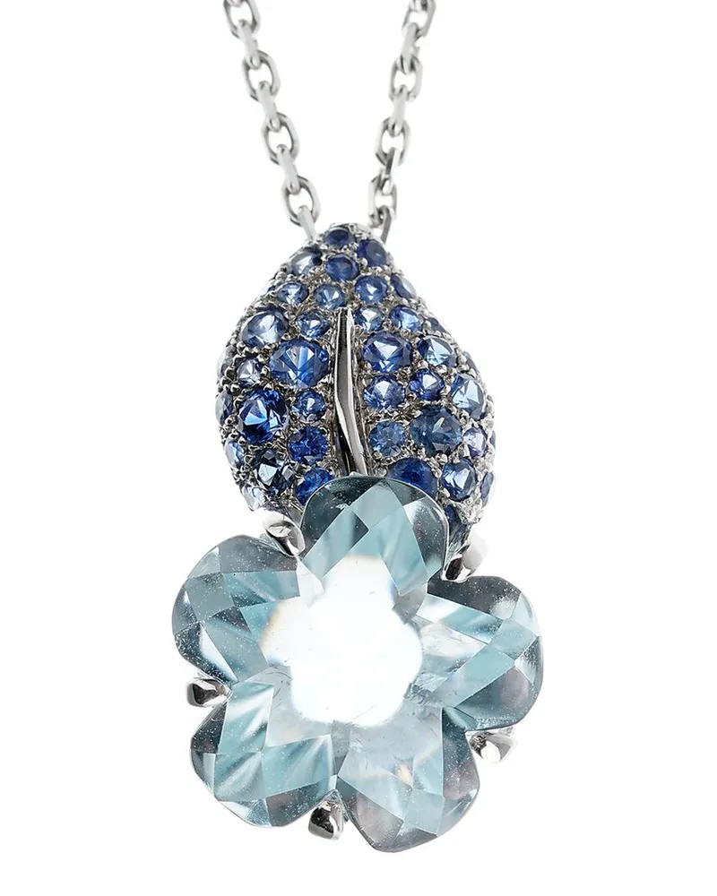 Chanel 18K 5.00 ct. tw. Sapphire & Aquamarine Camellia Pendant Necklace (Authentic Pre-Loved Nocolor