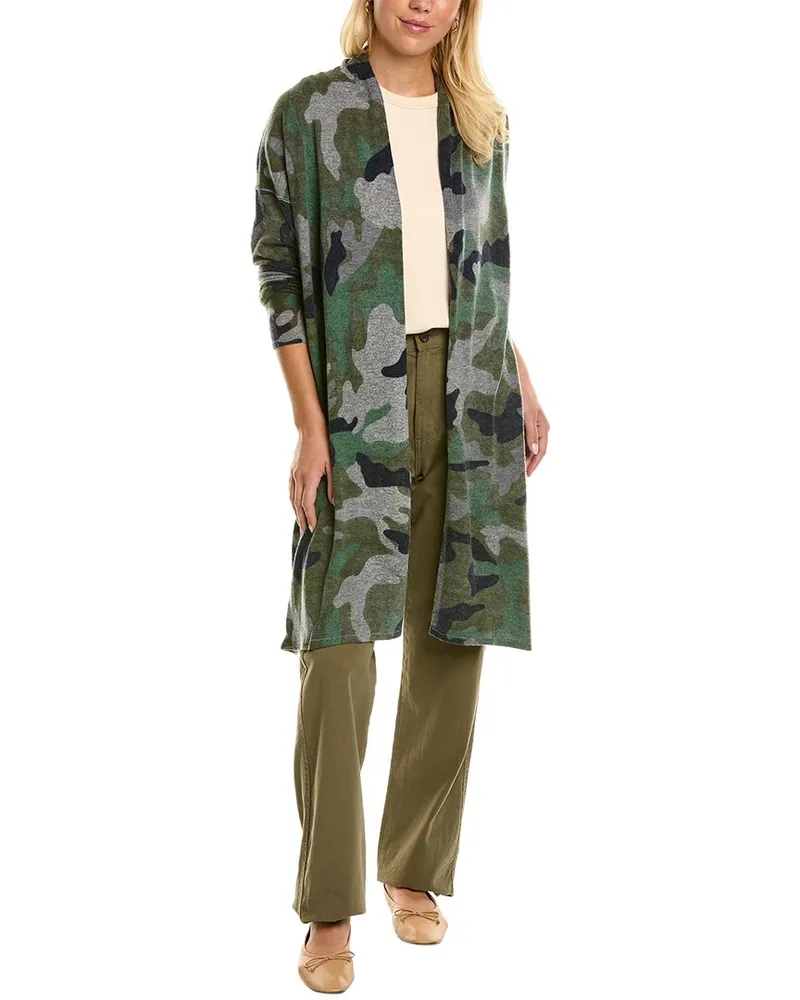 Autumn Cashmere Inked Camo Open Cashmere Duster Green