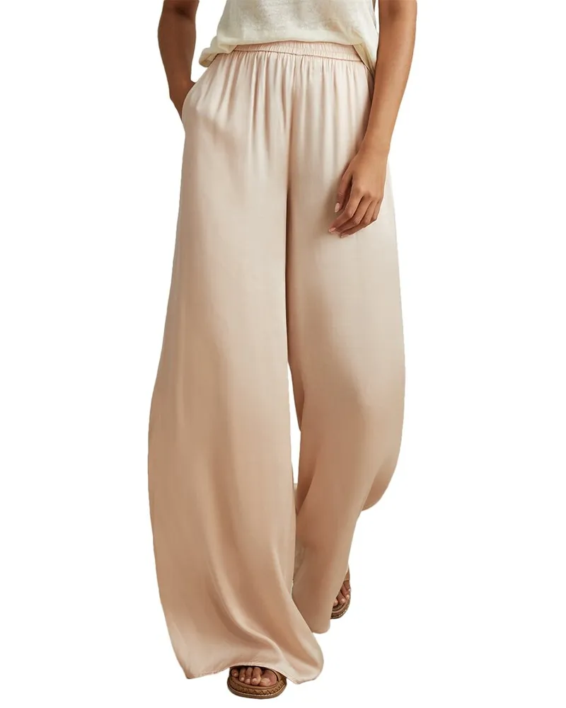 Reiss Yara Wide Leg Occasion Trouser Beige