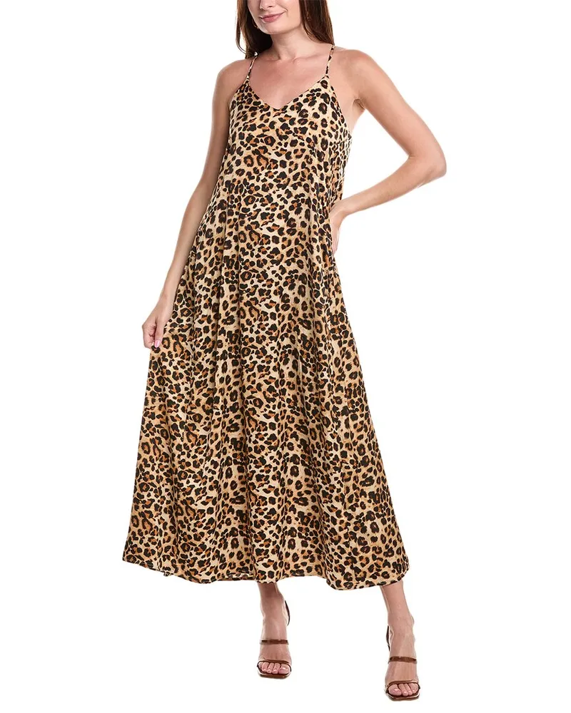 Nicole Miller Printed Palma Satin Maxi Dress Brown